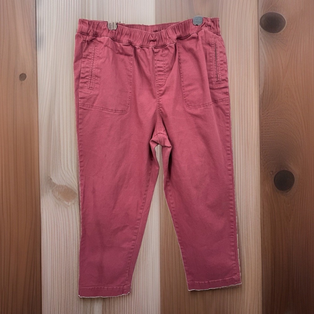 Cato Women's Plus Chino Pants Pink Pull-On Elastic Waist Pockets Cottage Core
